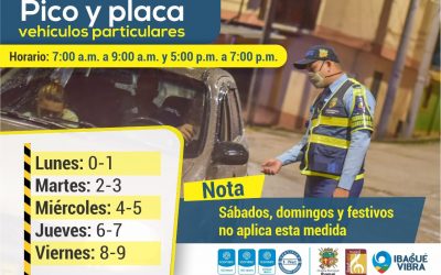 Así está el pico y placa para particulares en Ibagué