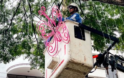 Inició la instalación del alumbrado navideño por la carrera Quinta