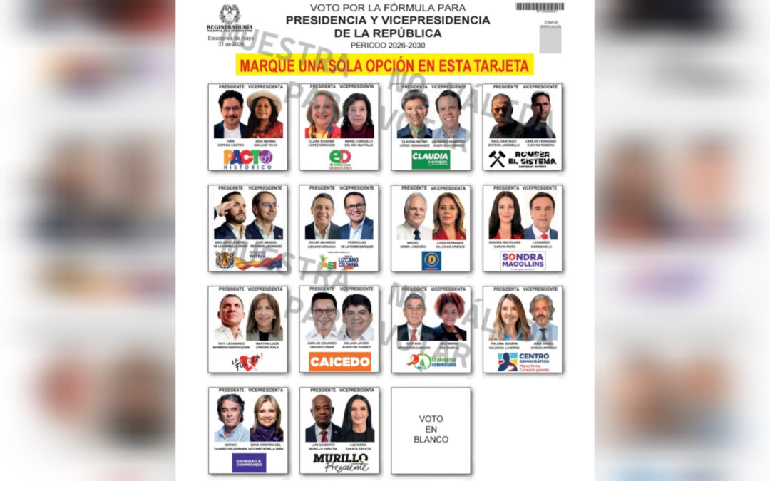 Así quedó el tarjetón presidencial 2026 tras sorteo de la Registraduría