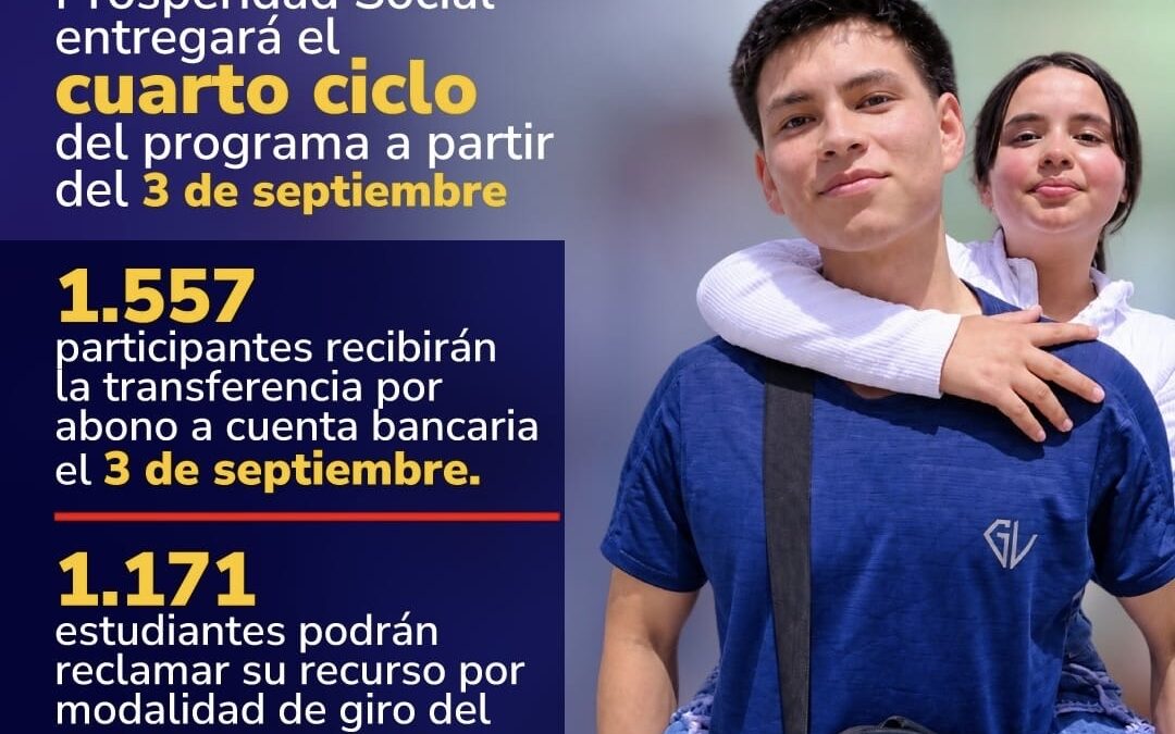 Prosperidad Social entregará el cuarto ciclo de Renta Joven a partir del 3 de septiembre